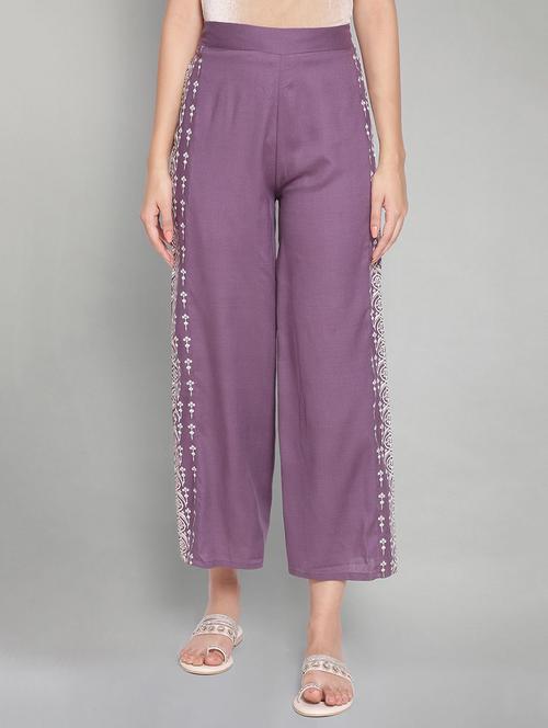 purple printed straight palazzo - 18336979 - Very Small Image - 1