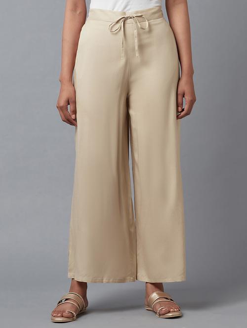 beige solid straight palazzo - 18337020 - Very Small Image - 1