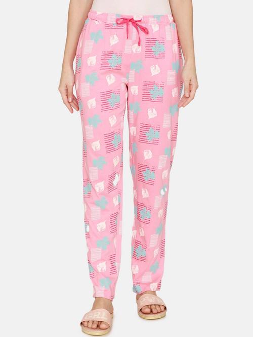 ladies cotton printed tapered pants pink - 18337116 - Very Small Image - 1