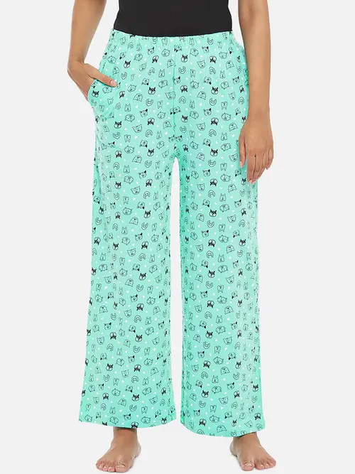 ladies cotton printed pajama greys turquoise - 18337123 - Very Small Image - 1