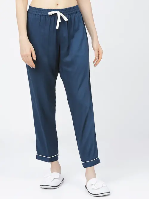 ladies rayon tapered pants blue color - 18337127 - Very Small Image - 1