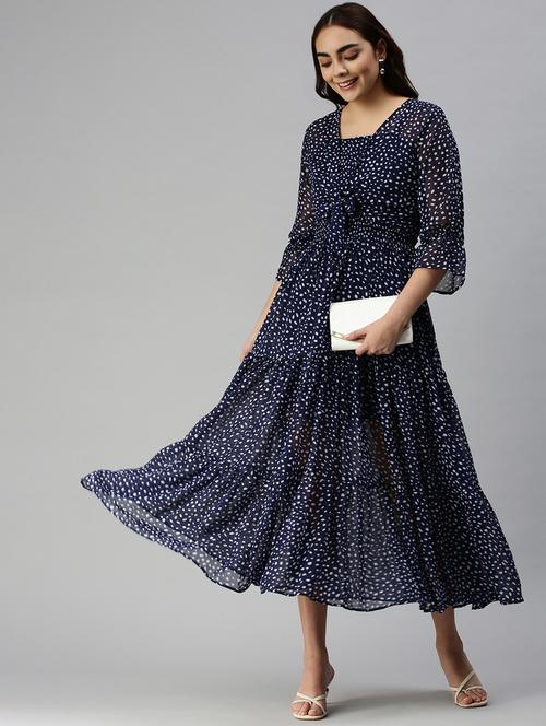 tie front printed flared dress - 18337317 - Very Small Image - 1