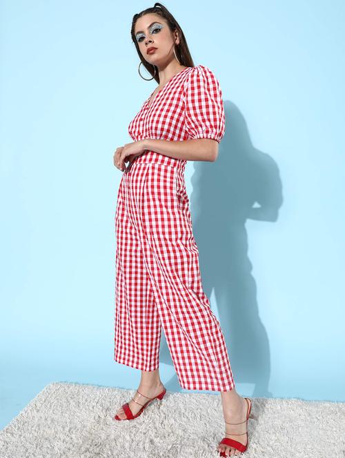 v-neck gingham checkered jumpsuit - 18337352 - Very Small Image - 1