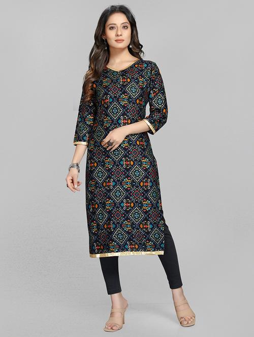 navy blue printed straight kurta - 18337527 - Very Small Image - 1