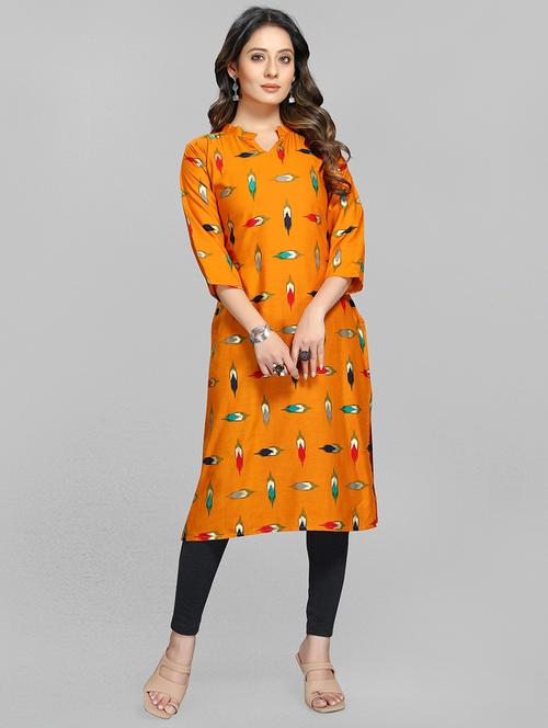 yellow printed straight kurta - 18337530 - Very Small Image - 1