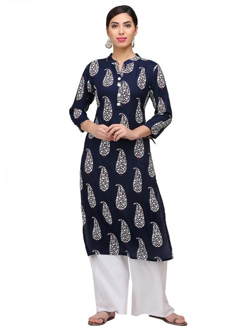 navy blue paisley print straight kurta - 18338270 - Very Small Image - 1