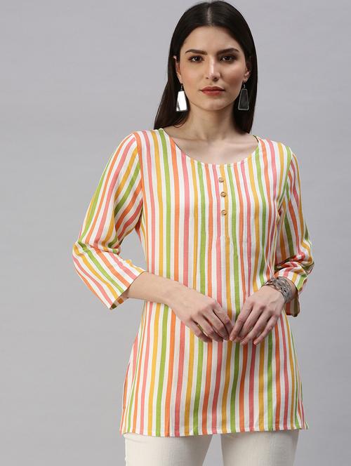off-white striped straight kurti - 18338330 - Very Small Image - 1