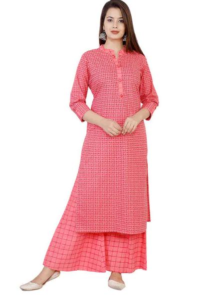 ladies check kurta and palazzo set - 18338688 - Very Small Image - 1