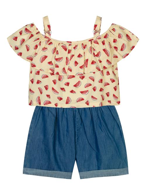 yellow printed top with shorts set - 18338993 - Very Small Image - 1