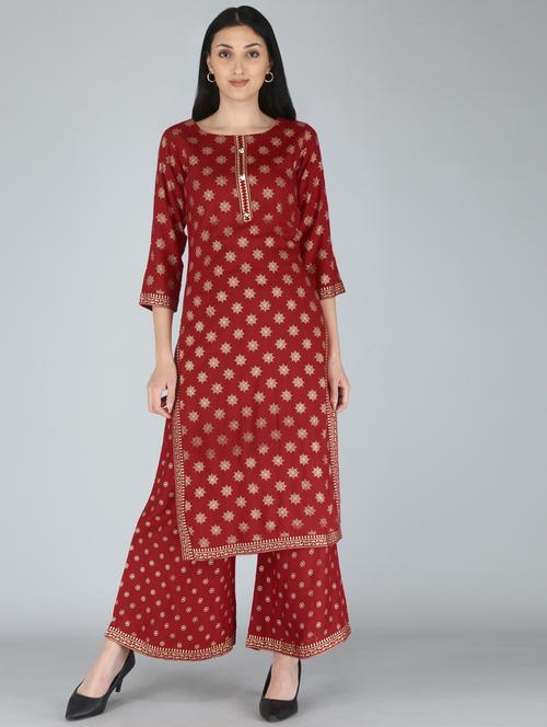 gold print kurta palazzo set - 18339147 - Very Small Image - 1