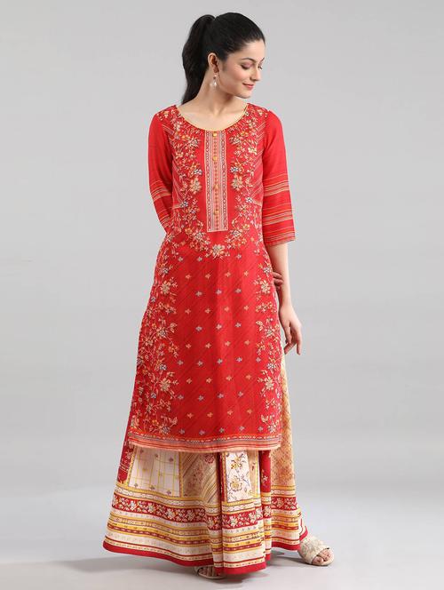 red viscose straight kurta - 18340100 - Very Small Image - 1