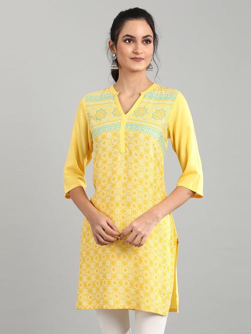 yellow viscose straight kurti - 18340120 - Very Small Image - 1