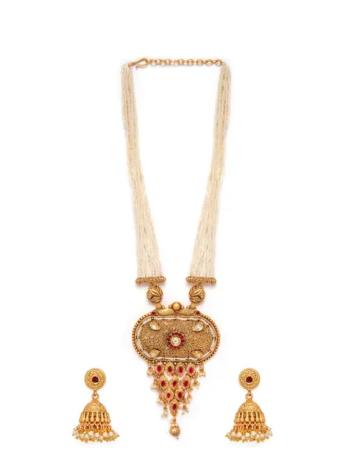 ladies necklace & earrings set gold - 18340158 - Very Small Image - 1