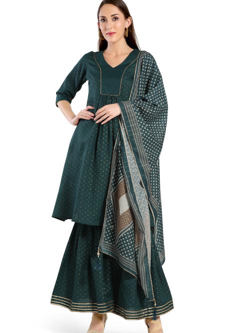 foil print kurti with palazzo and - 18340209 - Very Small Image - 1