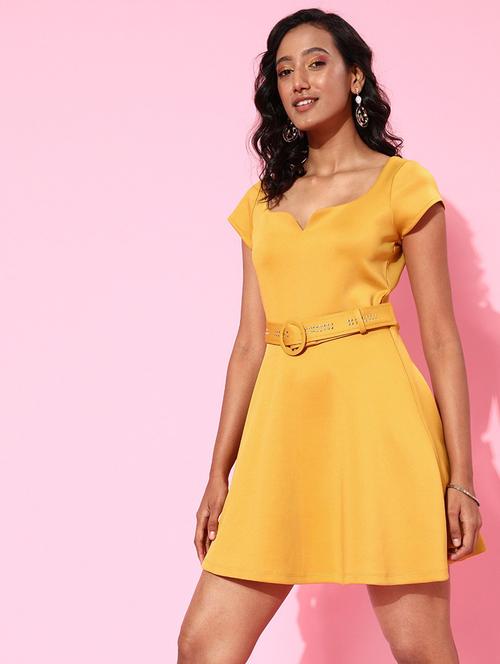 cap sleeved belted embellished fit & flare dress - 18340227 - Very Small Image - 1