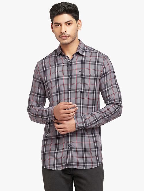 grey checkered casual shirt - 18340628 - Very Small Image - 1