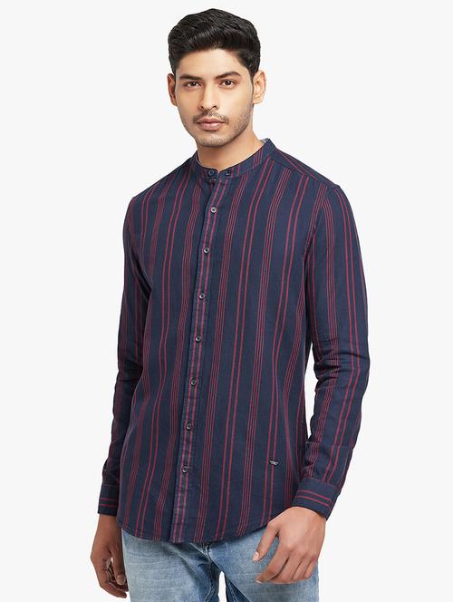 navy-blue striped casual shirt - 18340645 - Very Small Image - 1