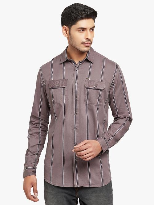 taupe striped casual shirt - 18340661 - Very Small Image - 1
