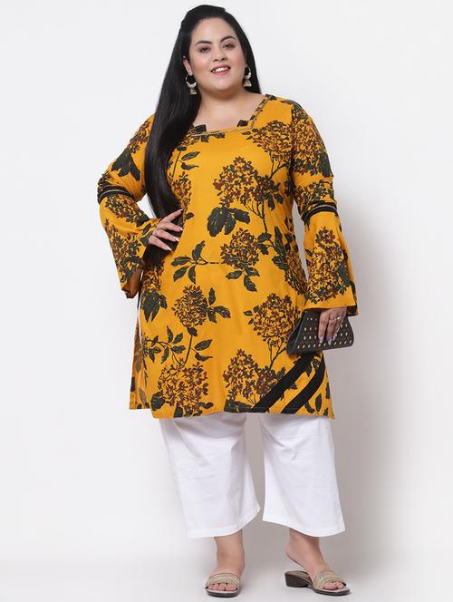 yellow printed straight plus size kurta - 18340721 - Very Small Image - 1