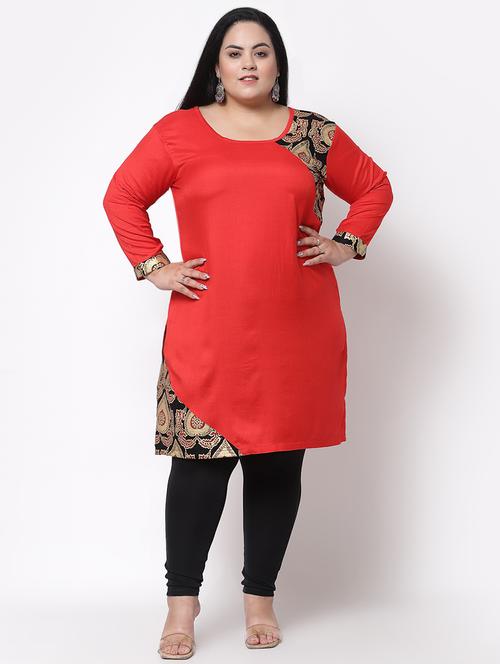 red printed straight plus size kurta - 18340727 - Very Small Image - 1