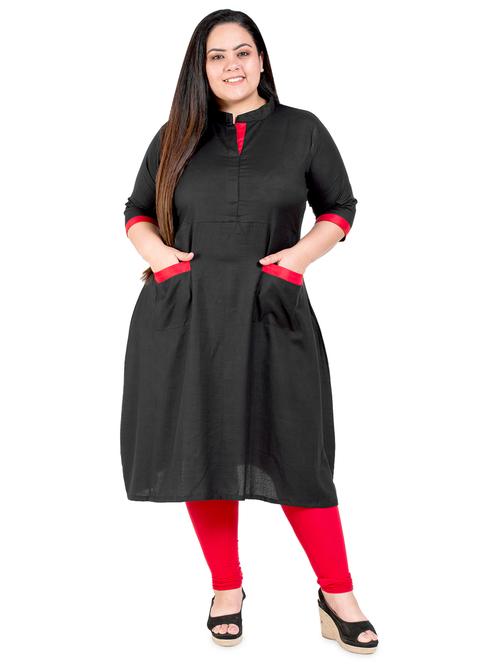 black a-line solid pluss size kurta - 18340746 - Very Small Image - 1