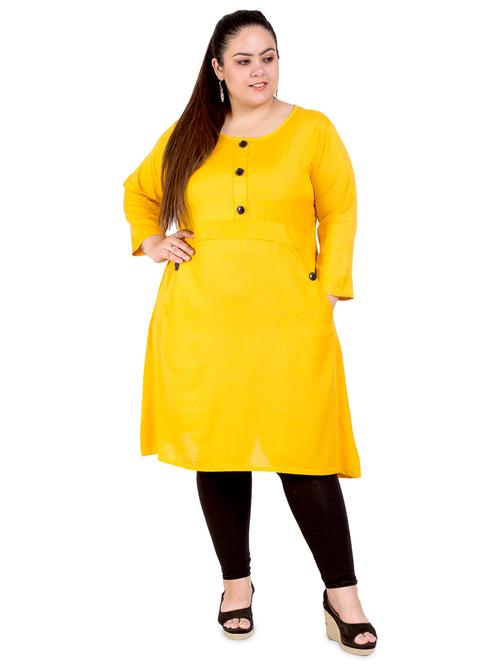 yellow solid straight plus size kurta - 18340749 - Very Small Image - 1