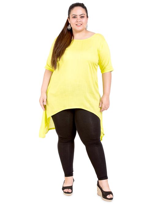 yellow solid high low plus size kurta - 18340786 - Very Small Image - 1
