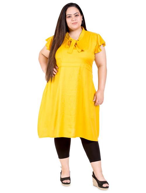 yellow solid a-line plus size kurta - 18340799 - Very Small Image - 1
