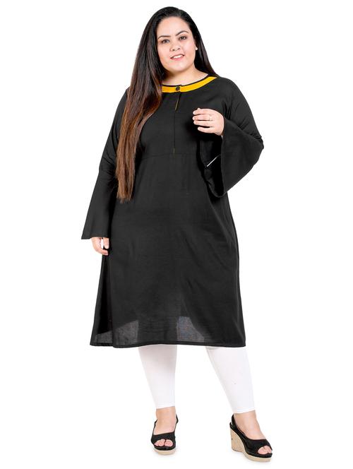 black solid a-line plus size kurta - 18340803 - Very Small Image - 1