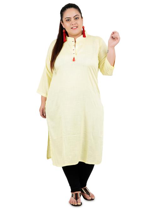 yellow solid straight plus size kurta - 18340806 - Very Small Image - 1