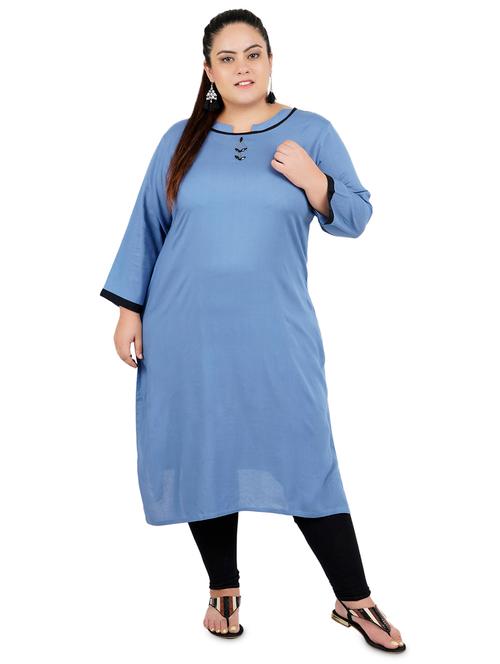 blue solid straight plus size kurta - 18340810 - Very Small Image - 1