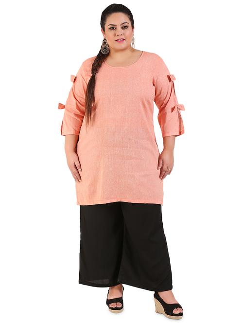 orange solid straight plus size kurta - 18340816 - Very Small Image - 1