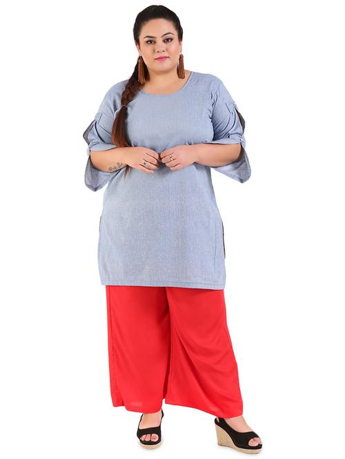 blue solid straight plus size kurta - 18340822 - Very Small Image - 1