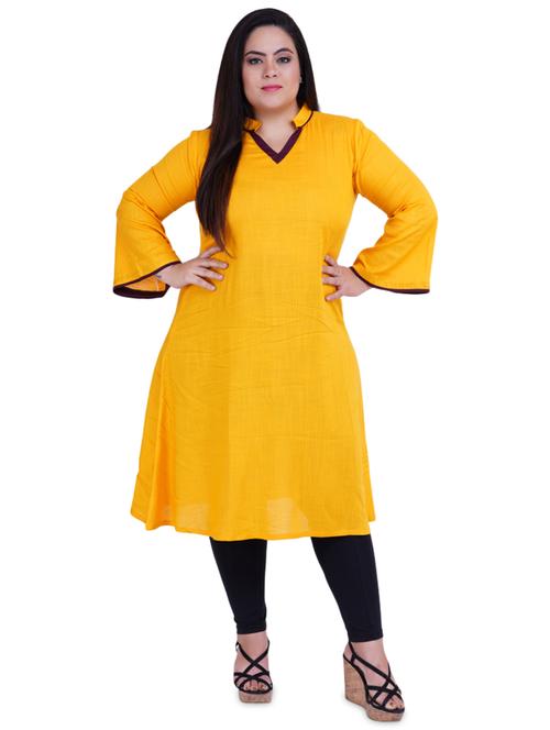 yellow solid a-line plus size kurta - 18340824 - Very Small Image - 1