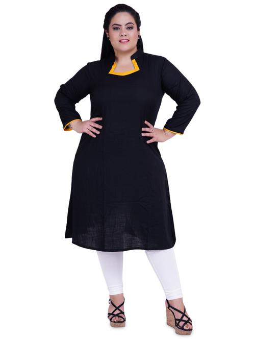 black solid a-line plus size kurta - 18340833 - Very Small Image - 1