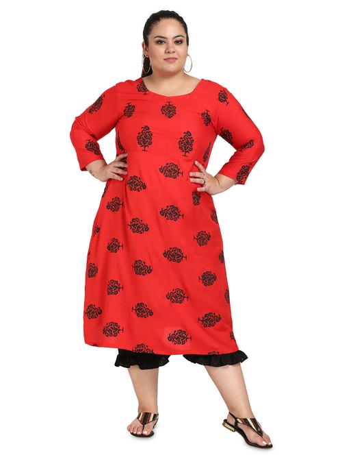 red printed a-line plus size kurta - 18340837 - Very Small Image - 1