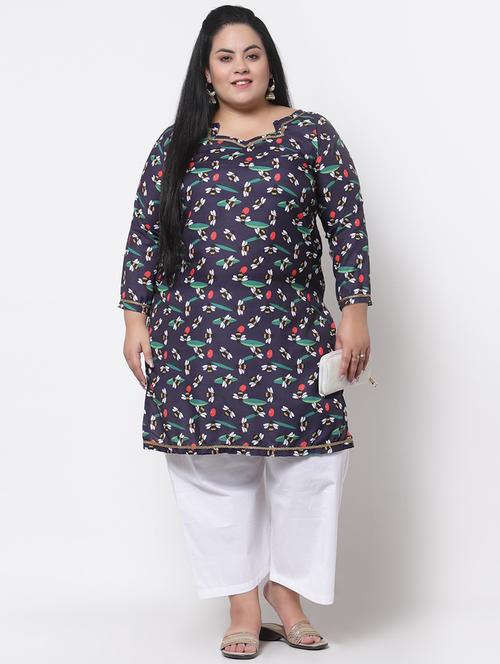 navy blue printed straight plus size kurta - 18340861 - Very Small Image - 1