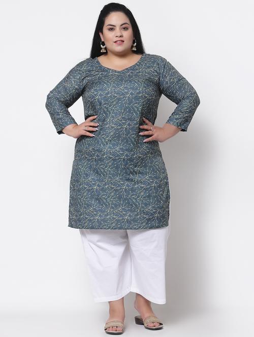 green printed straight plus size kurta - 18340872 - Very Small Image - 1