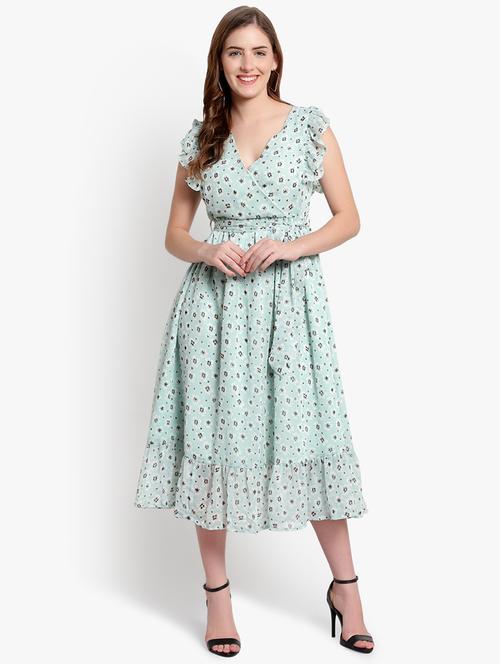 tie front floral flared dress - 18340951 - Very Small Image - 1