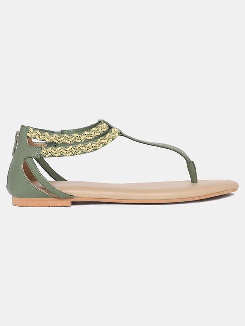 green t-strap flats sandal - 18341156 - Very Small Image - 1