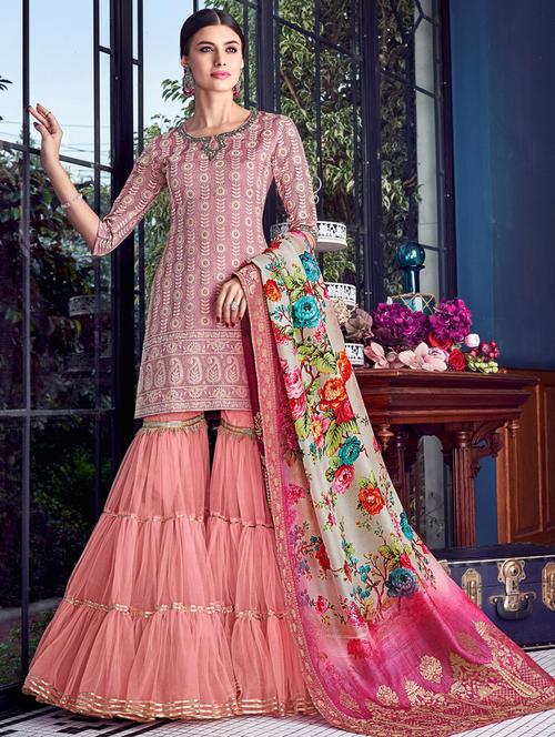 pink art silk semistitched suit - 18341194 - Very Small Image - 1
