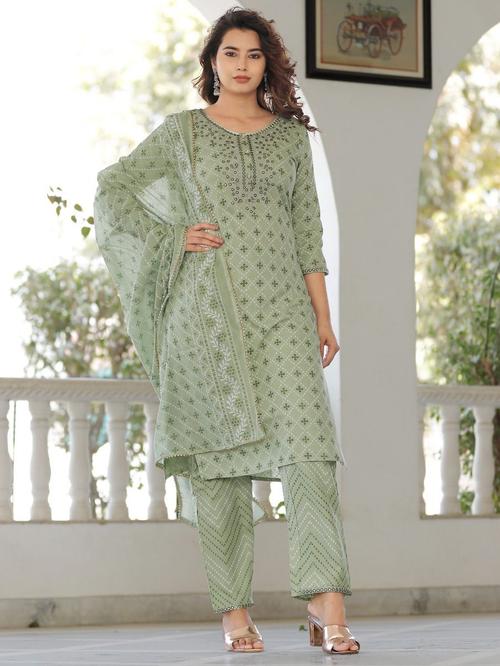 cotton suit with dupatta hu - 18341450 - Very Small Image - 1