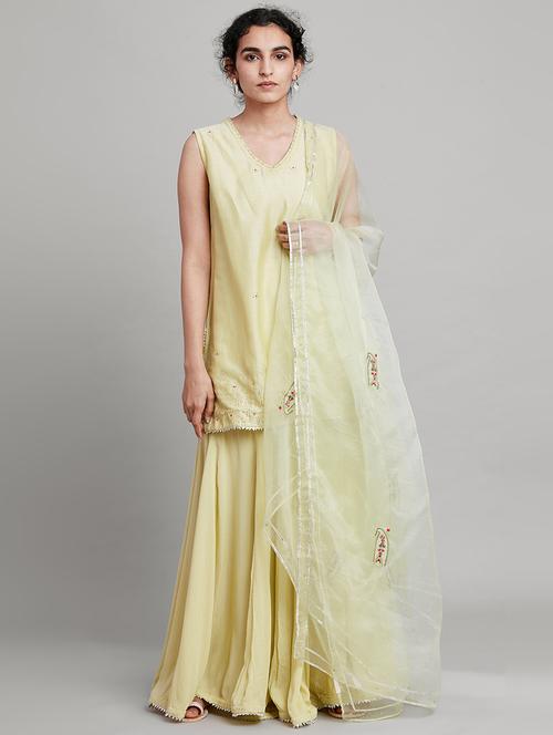 yellow solid kurta sharara set - 18341599 - Very Small Image - 1