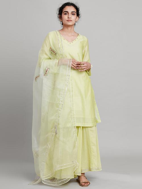 yellow solid kurta sharara set - 18341600 - Very Small Image - 1
