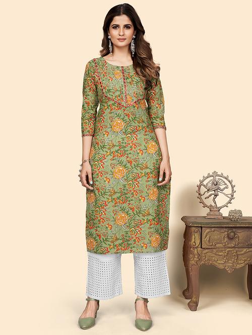 green floral straight kurta - 18341762 - Very Small Image - 1