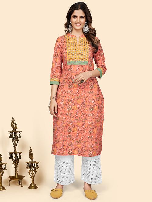 orange printed straight kurta - 18341763 - Very Small Image - 1