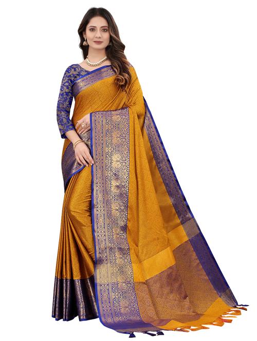 yellow woven saree with blouse - 18341812 - Very Small Image - 1