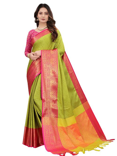 green cotton silk saree with blouse - 18341813 - Very Small Image - 1
