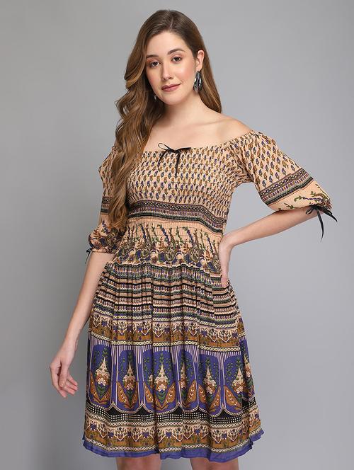 off shoulder printed empire line dress - 18341839 - Very Small Image - 1