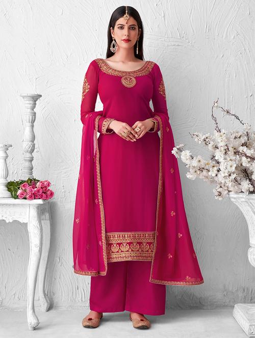 embroidered semi-stitched palazzo suit set - 18341883 - Very Small Image - 1